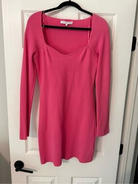 Endless Rose Hot Pink Long Sleeve Ribbed Knit Dress
